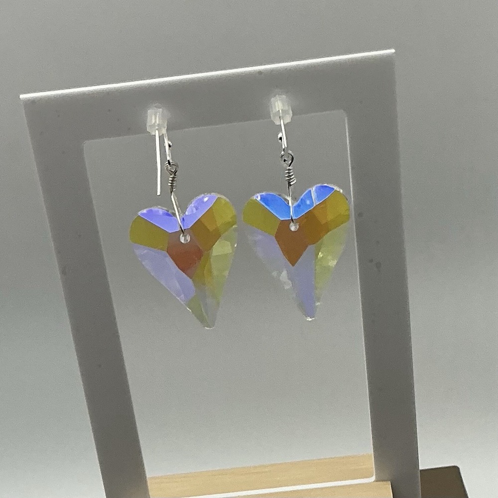 Kirks Folly Aphrodite AB Crystal Heart Dangle Earrings Silvertone J442463